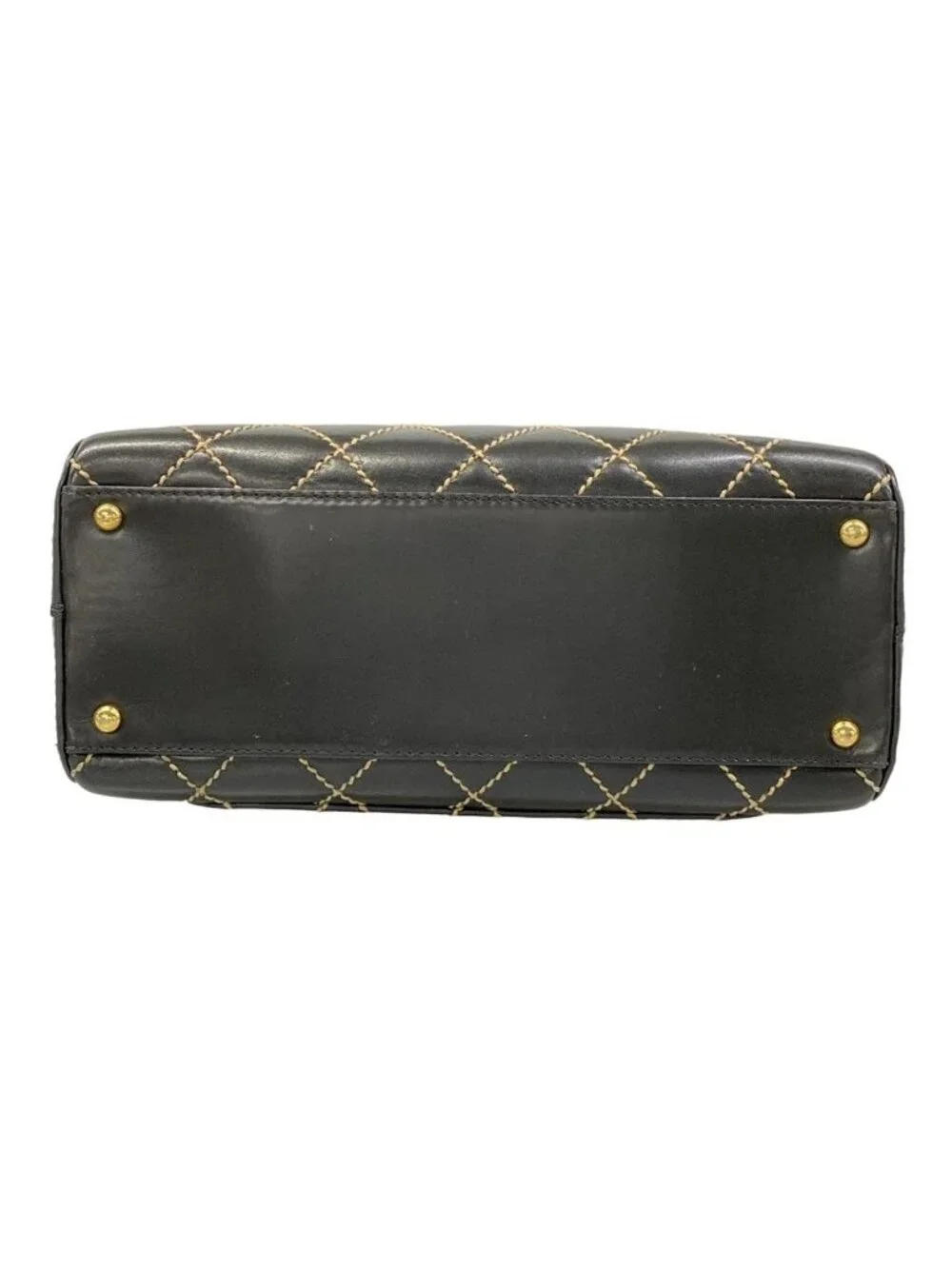 Chanel Handbag Wild Stitch Black Matte Gold Leather